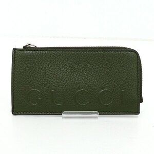Gucci Logo Zip Card Case Leather Khaki